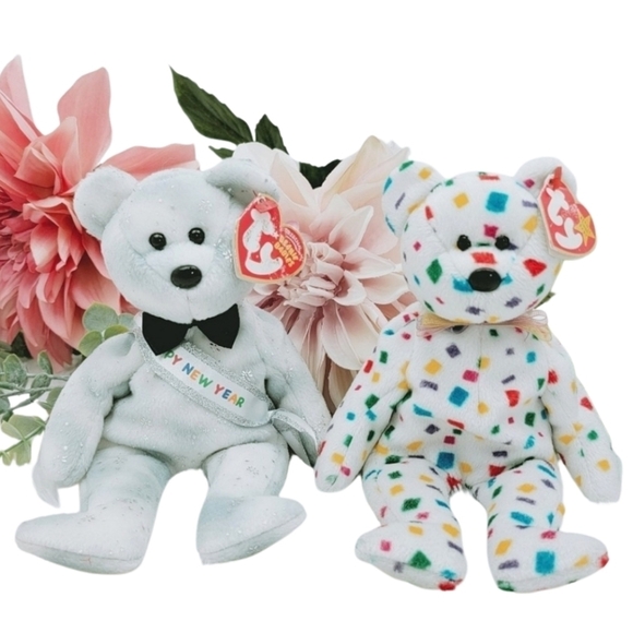 Ty Beanie Babies Plush Ty 2k Confetti New Year 2008 Set Bear Stuffed Animals
